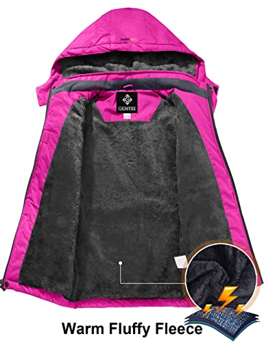 GEMYSE Girl's Waterproof Ski Snow Jacket with Fleece & Hood - Rose Red, Size 10-12