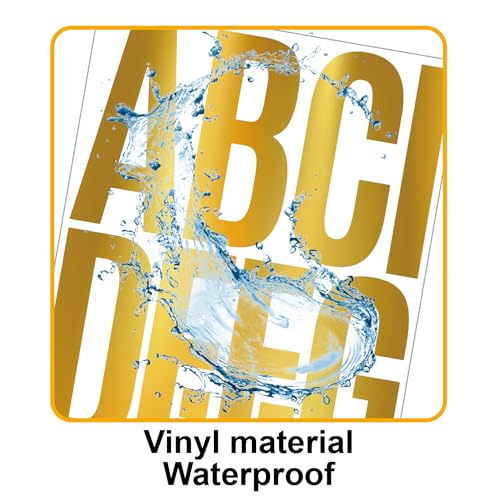 5 Inch Gold Letter Stickers Large, 12 Sheets 122 Pcs Big Alphabet Number Stickers,Vinyl Self Adhesive Letter and Number Decals for Party Decor Poster Board Home Wall Decor Bulletin Board (Gold)