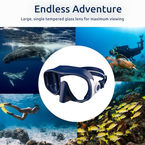 Oceanic Navy Frameless Adult Snorkel Mask with Tempered Glass & Quick-Release Buckles