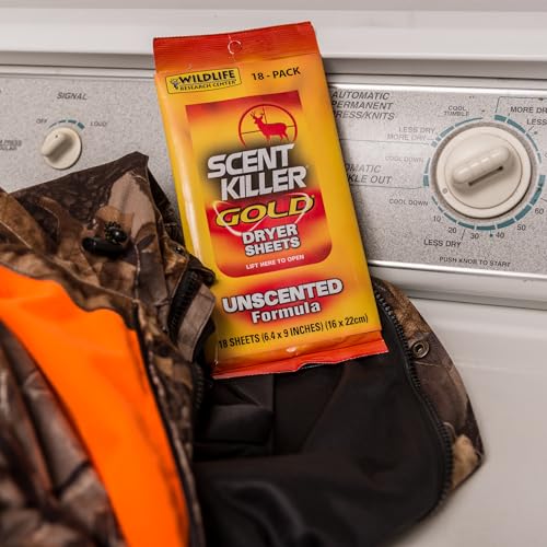 Wildlife Research Scent Killer Gold Dryer Sheets Unscented 18 Sheets | Odor Control & Static Reduction