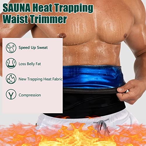 Waist Trainer Sweat Belt for Men - Sauna Slimming Belt - Deep Blue / Large-X-Large