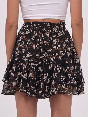 Caracilia Women's Flowy Floral Skorts for Summer, Black Beige, Size M