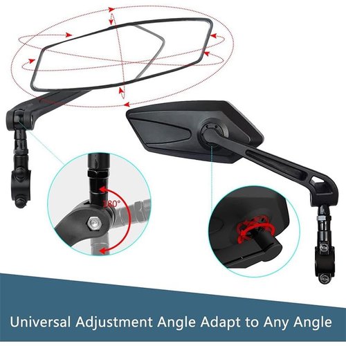 1 Pair Bike Mirror, Bike Mirrors Handlebar Mount View, Adjuatable Wide Angle RearView Mirror, 360° Adjustable Bicycle Rear View Mirror Accessories for Ebike Mountain Road Bike (Black)