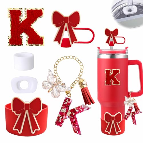 Red Accessories Set for Stanley Cup - K Initial Charm