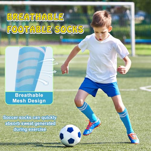 Kids Soccer Knee High Tube Socks - 6 Pairs, 9-12 Years, Multicolour