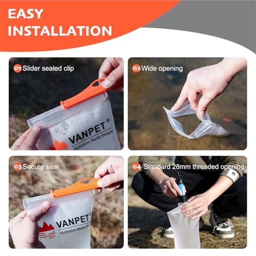VANPET 2L Collapsible Water Bag for Camping & Hiking - BPA Free, TPU Material, Includes 1 Pc