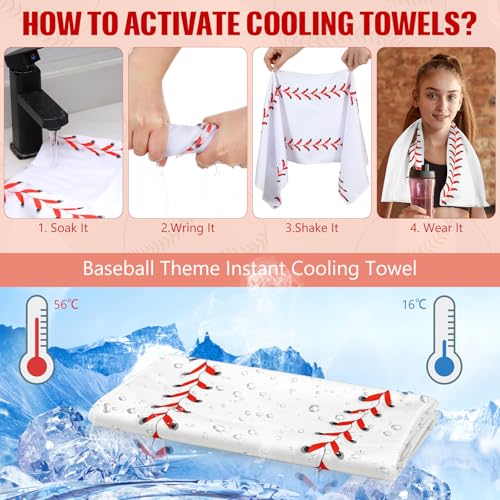 Baseball Cooling Towels 12-Pack - 30x9 Inch Microfiber Sports Gift, White & Red