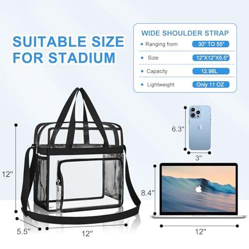 Stadium Approved Clear Tote Bag 12x12x6 with Reinforced Straps