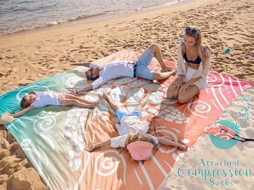 WEKAPO 11x9 Ft Beach Blanket Waterproof Sandproof Oversized Sea Turtle