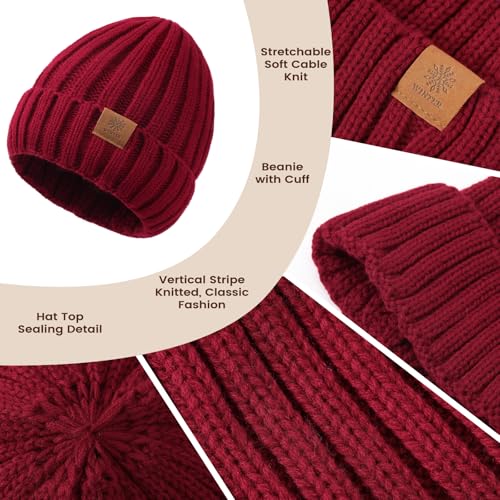 Winter Beanie Hat Scarf Gloves Set for Women - Black