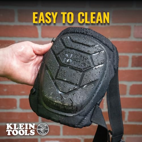 Klein Tools 60895 Knee Pads for Men and Women, Heavy Duty Semi-Round Stabilizer Gel Knee Pads with Adjustable Elastic Straps, for Construction, Flooring, Gardening, Black