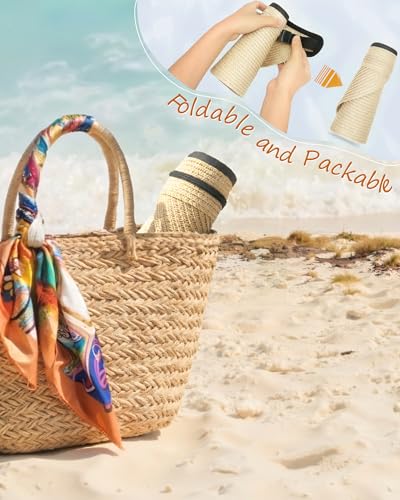 Beige Summer Straw Beach Ponytail Hat for Women - Large