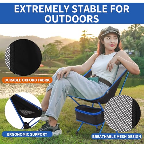 Veathzet Ultralight Foldable Camping Chair with Breathable Mesh - Black & Blue