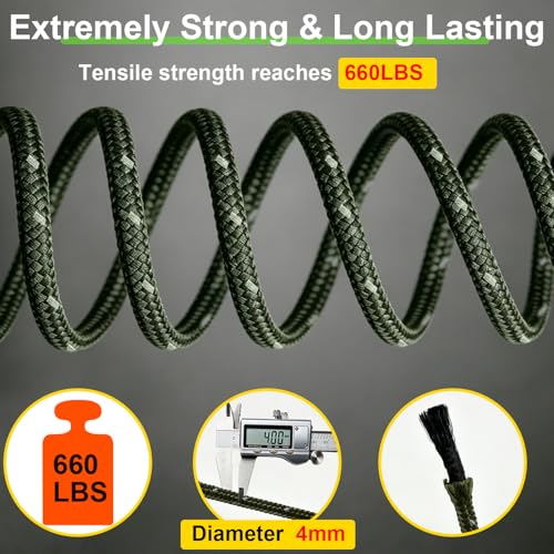 104ft Ultralight Tent Guy Lines with Tensioners - 8 Packs, Olive Green