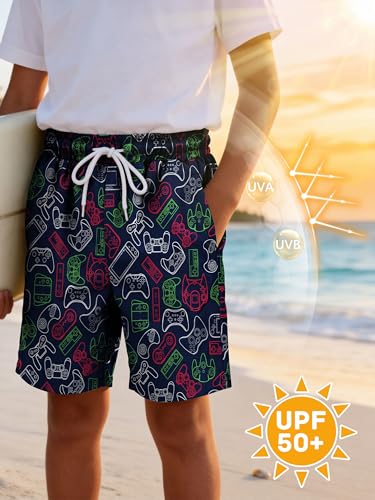 Boys Swim Trunks with Boxer Liner - Game Theme, 8-10 Years