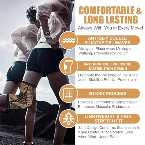 Copper Compression Knee Sleeve - X-Large, Orange Support for Pain Relief