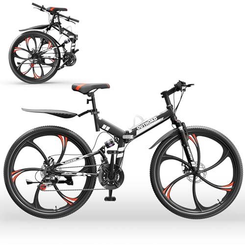 26 Inch Folding Mountain Bike - 21 Speed Dual Disc Brake - Black