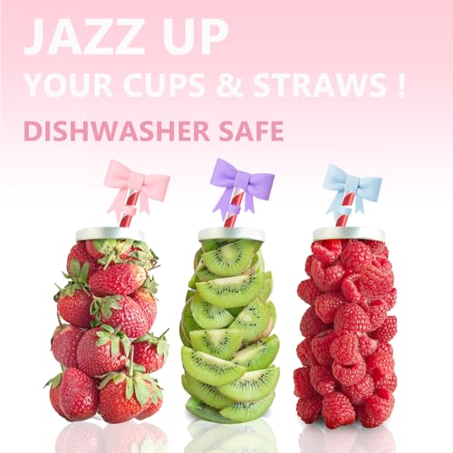 12 Pcs 8mm Bow Silicone Straw Covers for Stanley Tumblers Reusable Straw Tips & Lids