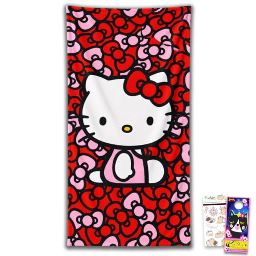 Hello Kitty Beach Towel Set - 27x54 Inch Pool & Bath Towel with Stickers for Kids & Adults