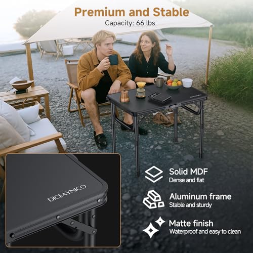 Diceaynico 22.8" x 15.7" Black Folding Camping & Picnic Table, 3 Adjustable Heights