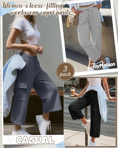JoyMotion 3 Pack Women’s Cargo Capris Gray/Blue, Light Gray, Black X-Large