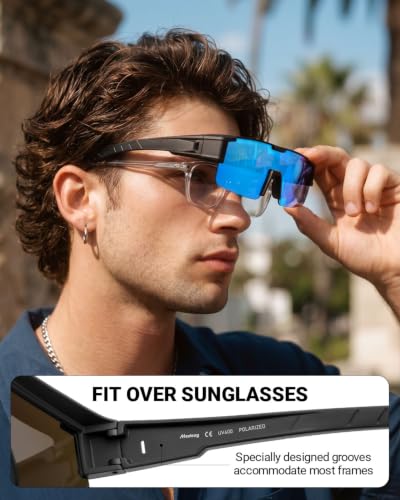 Polarized Fit Over Sunglasses for Men & Women - Black Frame/Blue Mirrored Lens
