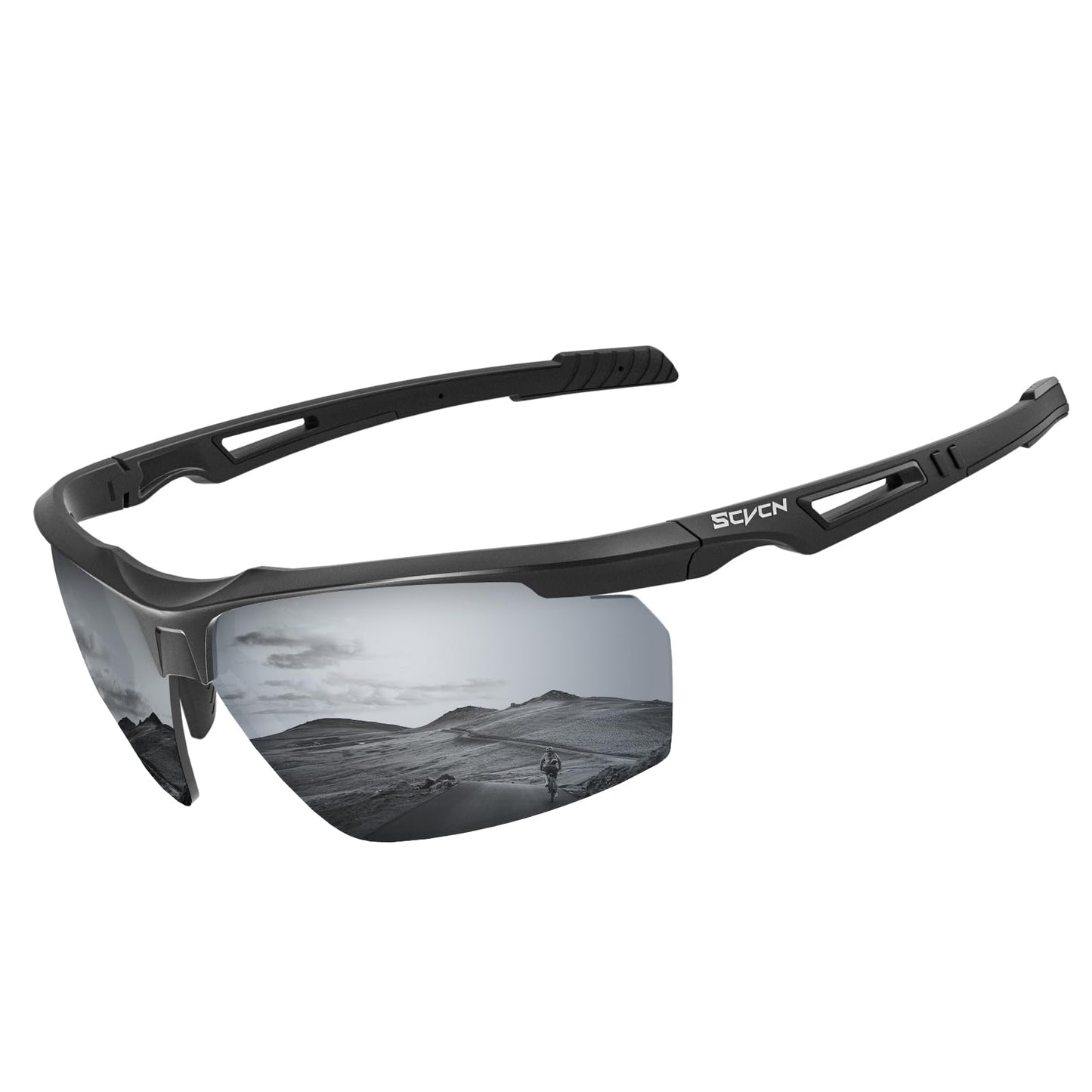 SCVCN Polarized Sports Sunglasses for Men Women Glasses Cycling Glasses Driving MTB Baseball Running Bicycle 04 silvery Black