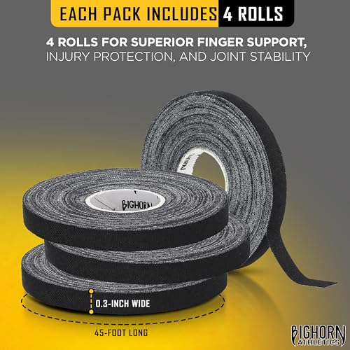 Premium Athletic Finger Tape - 0.3-Inch x 45-Feet, 4 Rolls, Black