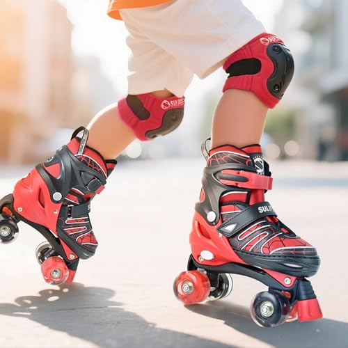 Adjustable Kids Roller Skates with Light-Up Wheels - Spider Red