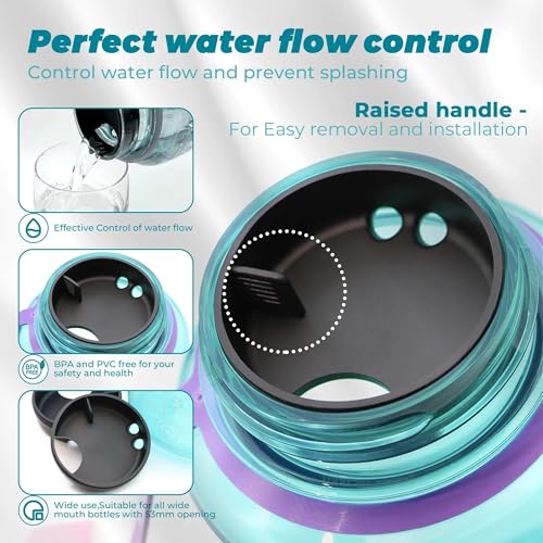 53mm Wide Mouth Silicone Water Bottle Splash Guards - Obsidian Black, 2 Pack