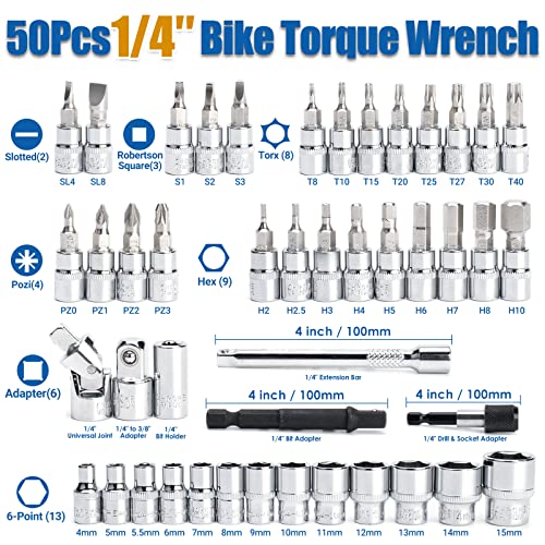 50Pcs Bike Torque Wrench Set - 1/4 Inch Drive 10-230 IN.LB