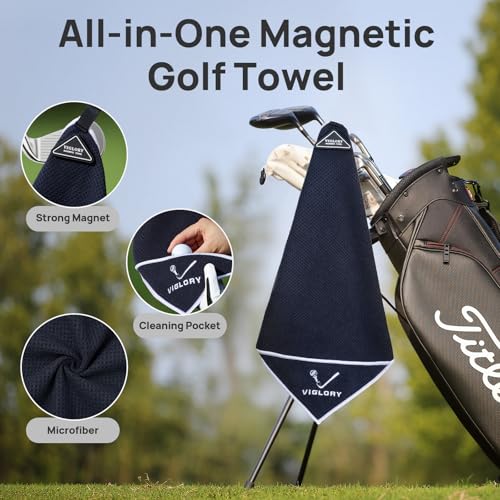 Magnetic Golf Towel with Cleaning Pocket - Black, 18"x18"