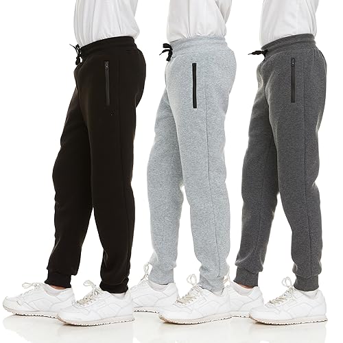 Boys Fleece Joggers with Zipper Pocket & Drawstring - X-Large