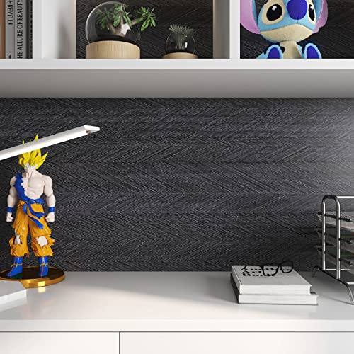 Livelynine Charcoal Wood Grain Contact Paper for Desk Peel and Stick Countertops Waterproof Self Adhesive Wallpaper Kitchen Table Counter Top Vinyl Wrap Black Laminate Countertop Covers 15.8x78.8