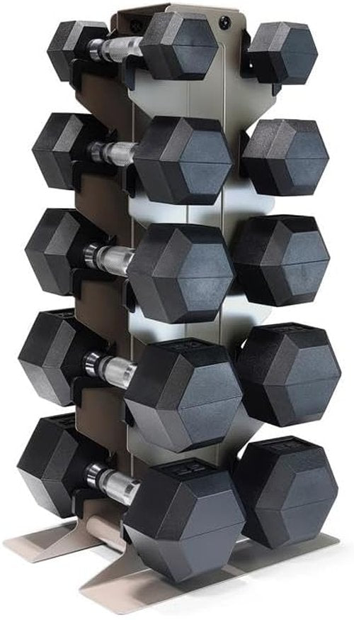 CAP Barbell Rubber Coated Hex Dumbbell Set - 100-300 lbs Free Weights with Vertical Rack | Home Gym Essential