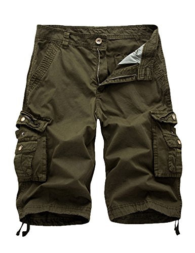 FOURSTEEDS Women's Army Green Cotton Cargo Bermuda Shorts with Zippers & Pockets - Size 12