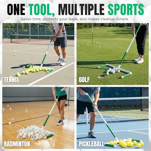 DURARANGE Portable Golf Ball Sweeper with Interchangeable Heads, Self-Standing Tool