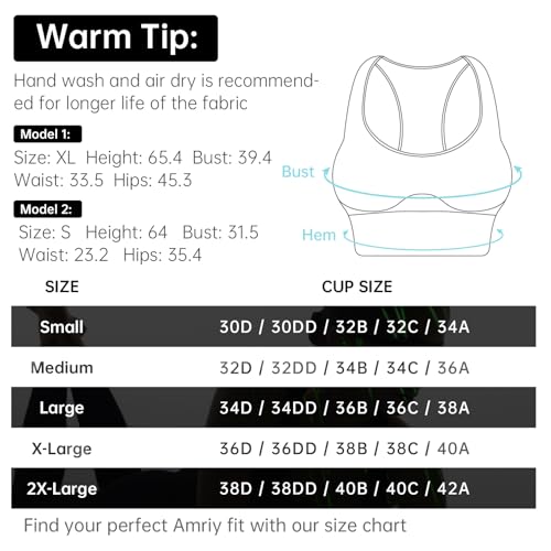 AMRIY Racerback Sports Bra for Women Medium Support Padded Seamless Wireless 2 Pcs White (36-38)