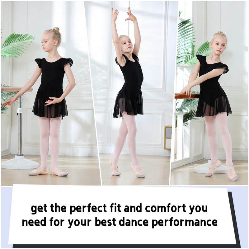 Ballet Leotard with Skirt for Girls - Flutter Sleeve, Criss-Cross Back, 6-8 Years, Black