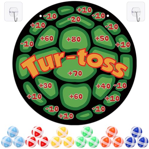 Poen Turtle Toss Party Game Set - Foldable Dart Board with 18 Sticky Balls