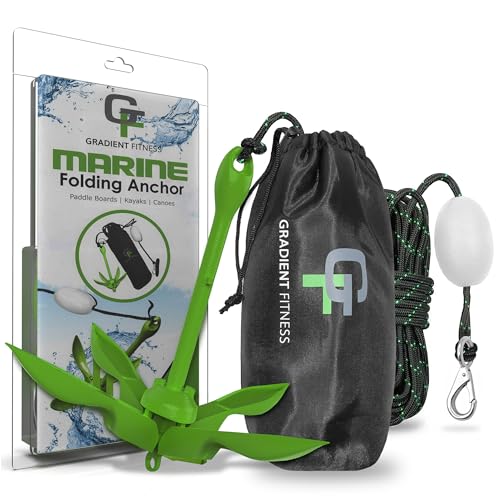 Kayak Anchor Kit 3.5 lb Folding Grapnel Anchor with 25 ft Rope, Green
