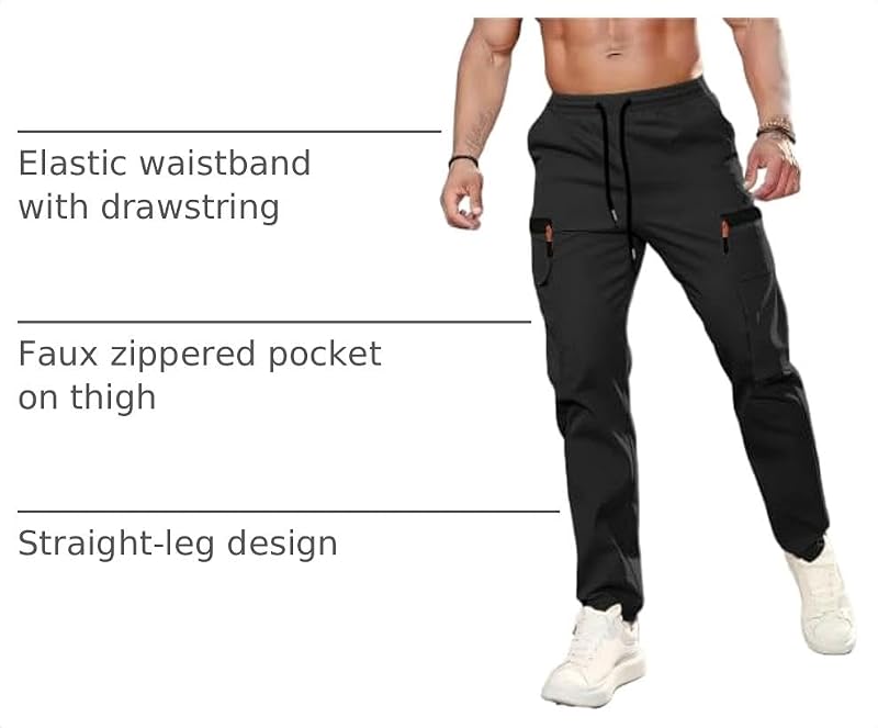 Men's Lightweight Hiking Cargo Pants - Medium Black - XYXYING