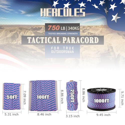Paracord Utility Rope - 750lb Strength, 4mm, 50FT - Pink Blue Plaid