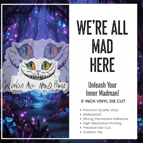 Grinning Cheshire Cat Vinyl Sticker - Waterproof Decal, 5"