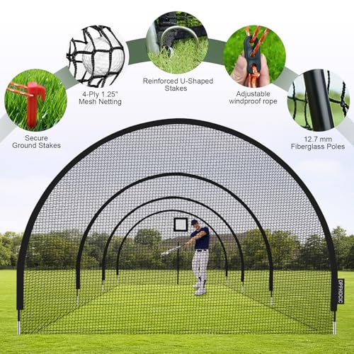 30ft Portable Baseball Batting Cage with Reinforced Netting