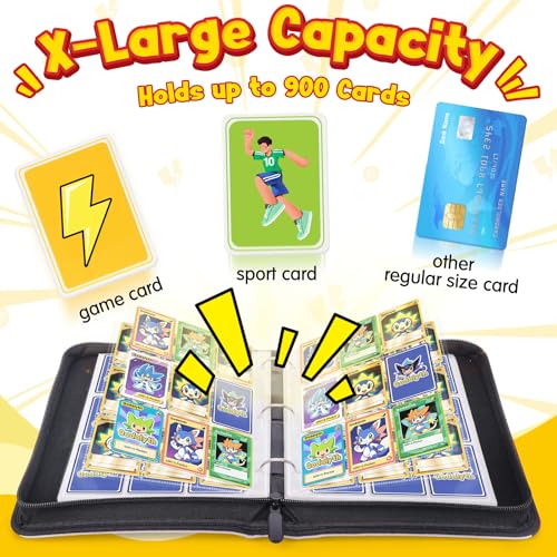 Simplicity 9-Pocket Card Binder with Zipper - Premium PU, Double-Sided Display, 900 Card Capacity, Includes 5 Plastic Sleeves