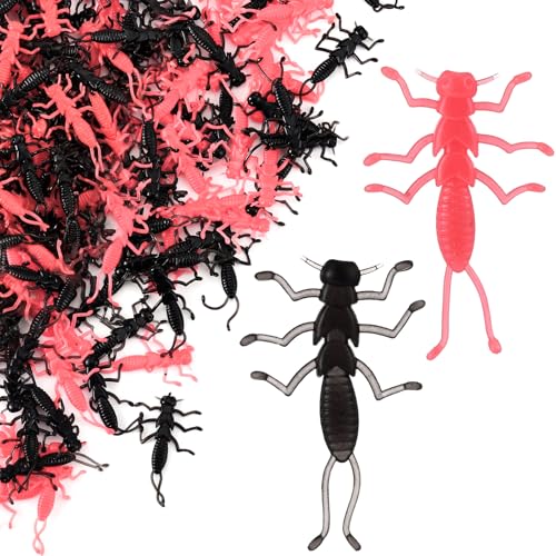 100 Pcs Soft Plastic Stonefly Fishing Lures - Black & Pink