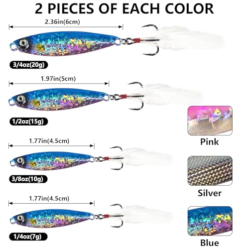 Micro Shore Jigging Lure Set - 6PCS 1/4oz Metal Fishing Jigs