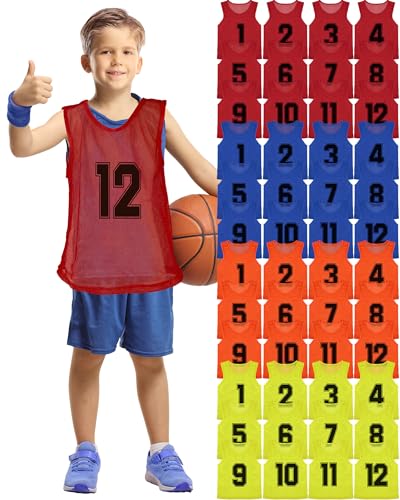 48 Pcs Youth Sports Pinnies - Nylon Mesh Basketball Practice Jerseys