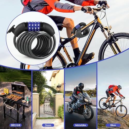 5ft Bicycle Cable Lock with Combination & Mounting Bracket, 8mm Steel